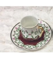 İnce Osmanlı Çiçekli Kahve Fincanı ( 90 cc dir.) 1 Kişilik  Beyaz Gold Elde yıkayınız.