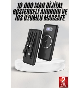 Wireless Powerbank 10000 Mah LED Ekranlı Dahili Kablolu Hızlı Şarj