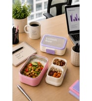 3 Bölmeli 2 Katlı Paslanmaz Çelik Yemek Kabı 1010 ml Pembe