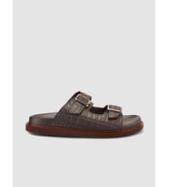 %100 Hakiki Deri Croco Desen Kahverengi Erkek Terlik