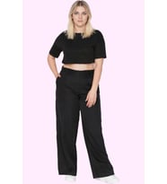 Kadın Düz Desen Wide Leg Pantolon Yüksek Bel Rahat Kalıp Günlük Kullanım Dayanıklı Malzeme (Siyah)