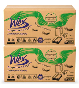 Wex Dispenser Peçete 2 Koli Toplam 36 Paket, 250 Yaprak, 2 Katlı, %100 Selüloz