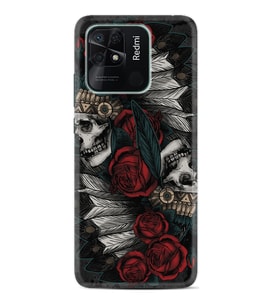 Xiaomi Poco X3 Pro M4 Pro X4 Pro C40 10C Kılıf Desenli Silikon Skull Rose 1673