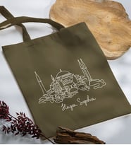 BK Gift Ayasofya Camii Tasarımlı Haki Kumaş Bez Çanta, Baskılı Omuz Çantası, Alışveriş Çantası, Anneye Hediye-1