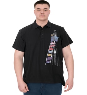 Mode XL Büyük Beden Erkek T-Shirt Polo Flag U25304 Siyah