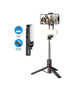 Siyah Led Işıklı Kablosuz Selfie Çubuğu ve Tripod Monopod Seti