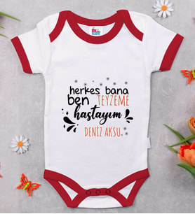 BK Kids Kişiye Özel Ben Teyzeme Hastayım Tasarımlı Kırmızı Bebek Body Zıbın-1