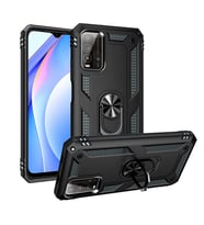 Xiaomi Redmi Note 9 4G Uyumlu Kılıf Standlı Manyetik Yüzüklü Military Magnetic Ring Polycarbonate and TPU Case (Siyah)