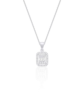 Gümüş Rodyumlu Çizgili Baget Taşlı Kolye 925 Ayar ST320