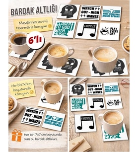 Müzik Temalı 12 7x7 – 6’lı Set Dekoratif Kare Tasarım