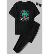 Unisex T - Rex Baskılı 2'li Eşofman Takımı (Siyah)
