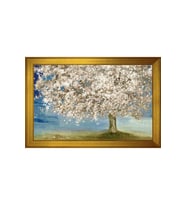 Beyaz Yapraklı Ağaçlar Soyut Motifli Kanvas Tablo 50 x 70 cm Gold Çerçeve