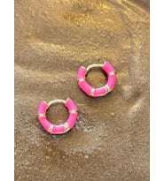 Pembe Mineli Rose Detaylı Şık Yazlık Halka Küpe Kadın Küpe 1,3 cm