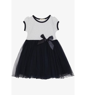 Breeze Kız Çocuk Elbise Puantiye Desenli Fiyonklu 3-8 Yaş, Beyaz