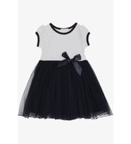 Breeze Kız Çocuk Elbise Puantiye Desenli Fiyonklu 3-8 Yaş, Beyaz
