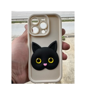 Digimanya İphone 15 Pro Siyah Kedi Desenli Telefon Kılıfı