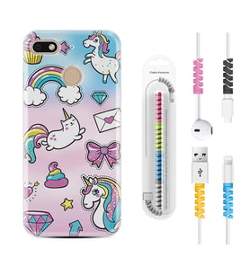 General Mobile GM8 Go GM9 GM20 Pro Plus Kılıf Kablo Koruma Spiral Silikon Unicorn Mektup 1800