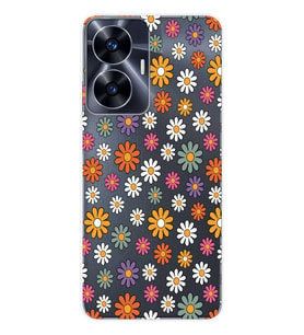 Realme C55 Uyumlu Çiçek Desenli Şeffaf Telefon Kılıfı