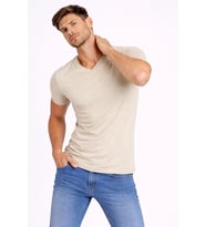 Erkek Body T-shirt V Yaka Slim Fit Likralı Kısa kol Tişört - Taş