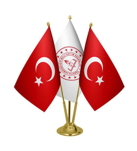 Masa Üstü Milli Eğitim Bakanlığı Bayrağı Türk Bayrağı Üçlü Pirinç Direk Masa Bayrak Seti