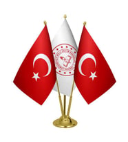 Masa Üstü Milli Eğitim Bakanlığı Bayrağı Türk Bayrağı Üçlü Pirinç Direk Masa Bayrak Seti