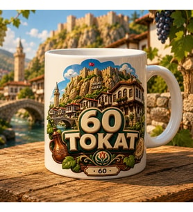 60 Tokat Kalesi ve Tarihi Evler Tasarımlı Baskılı Kupa, Saat Kulesi Köprü ve Yöresel Memleket Temalı Hediyelik