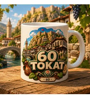 60 Tokat Kalesi ve Tarihi Evler Tasarımlı Baskılı Kupa, Saat Kulesi Köprü ve Yöresel Memleket Temalı Hediyelik