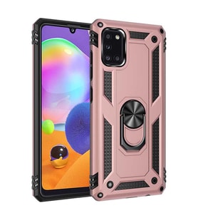 Samsung Galaxy A31 Kılıf Metal For Car Yüzüklü Standlı Military Ring Serisi (Rose)