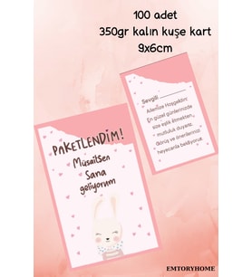 100 Adet Pembe Tavşanlı Çift Yönlü Teşekkür Kartı - Paketleme Kartı 