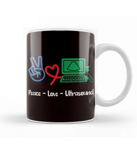 Peace Love Ultrasound Sonography Echography Doctor Hospital Kupa Bardak Porselen
