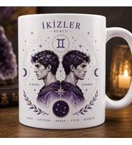 İkizler Burcu Temalı Kupa Bardak – Astroloji ve Burç Tasarımlı Seramik Kupa