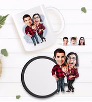 BK Gift Kişiye Özel Aile Karikatürlü Beyaz Kupa ve Ahşap Bardak Altlığı Hediye Seti-2