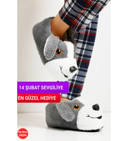 Yumuşak Taban Sevimli Köpek Panduf (Gri)