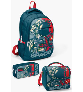Coral High Kids Çivit Kırmızı Astronot Desenli 3’lü Okul Çanta Seti SET0114389