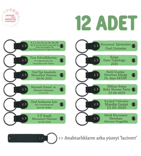 Torunlardan Dede ve Nineye, 12'li Takım, Aile İsimli Deri Anahtarlık Hatırası, Fıstık Yeşil & Laci (Fıstık Yeşili)