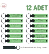 Torunlardan Dede ve Nineye, 12'li Takım, Aile İsimli Deri Anahtarlık Hatırası, Fıstık Yeşil & Laci (Fıstık Yeşili)
