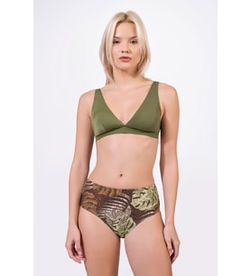 Endeep Kadın Desenli Özel Lurex Kumaş Yüksek Bel Toparlayıcı Bikini Takımı