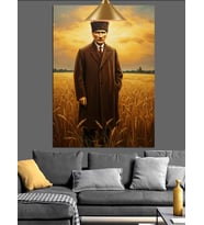Mustafa Kemal Atatürk Tarlada Dekoratif Kanvas - Mdf Ahşap Tablo