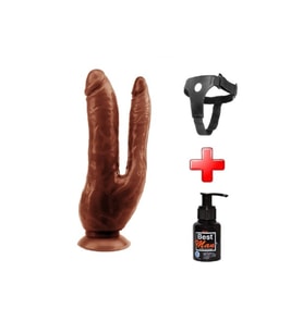 Belden Bağlamalı İki Uçlu Vantuzlu Realistik Çatal Melez Dildo Penis