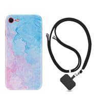 Apple iPhone 5 6 7 8 Plus Se XR Kılıf Boyun Askılı Silikon Pink Blue Abstract 1385