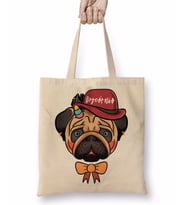 Pug Köpek Bez Çanta Uzun Saplı