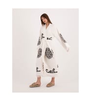 Müslin Kimono %100 Pamuklu Leopar Baskılı Desenli Bornoz Kaftan Sabahlık (Siyah)