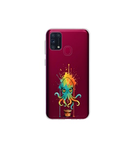 Samsung Galaxy M31 ile uyumlu Splash ahtapot tasarımlı şeffaf silikon kılıf