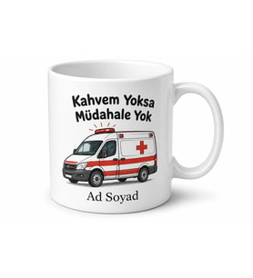 Ambulans Çizimli Acil Kahve Bekleyen Nöbetçi Sağlıkçı Kupası Hediye Bardak
