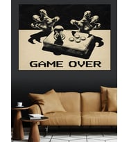 Joystick Ve Canavar Pençeleri "Game Over" Yazısı Dekoratif Kanvas - Mdf Ahşap Tablo