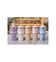 Çiçek Desenli 700 ml Taşıma Kulplu Paslanmaz Çelik Termos Mug Bardak (Çok Renkli)