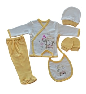Hoşgeldin Bebek, Unisex Yenidoğan Bebek, Sarı, Desenli Beşli hastane Çıkışı