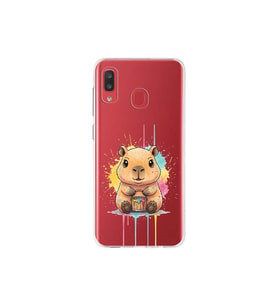 Samsung Galaxy A20 ile Uyumlu Splash Kapibara Tasarımlı Şeffaf Silikon Kılıf