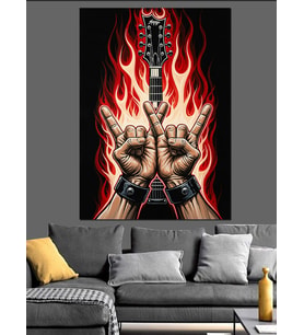 Alevli Elektro Gitar Ve Rock N Roll Dekoratif Kanvas - Mdf Ahşap Tablo