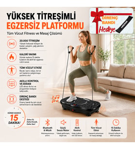 Yüksek Titreşimli Egzersiz Platformu Bluetooth Masaj Aleti Ev Fitness Cihazı Direnç Lastiği Hediye